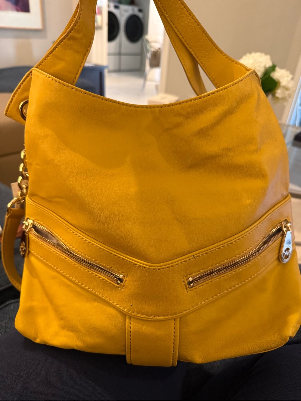 Michael Kors Mustard Leather Hobo Shoulder Bag